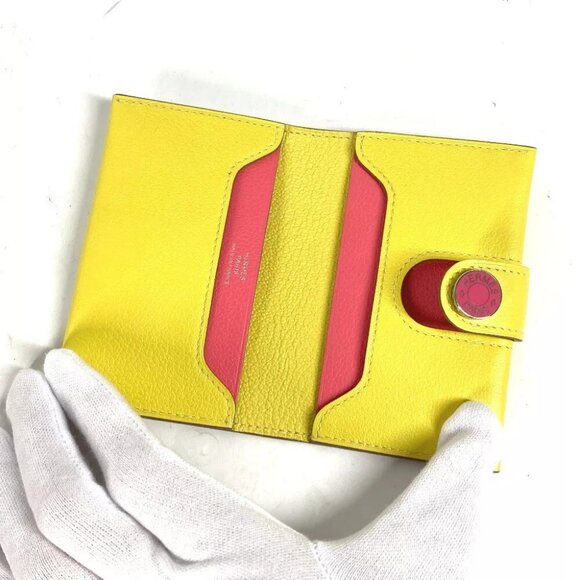 HERMES Bicolor R.M.S Business Card Holder Pass Case Folded Yellow/pink Unused - Picture 6 of 10